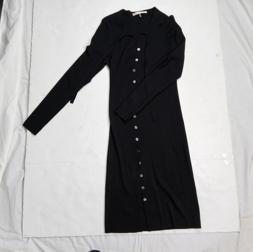 Trina Turk Women Classic Knee Length Sweater Coat Dress Wool Black Large…